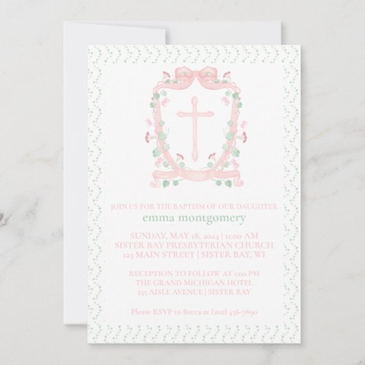  Roze Kam en Kruis | Bloemendoop Kaart (Voorkant)