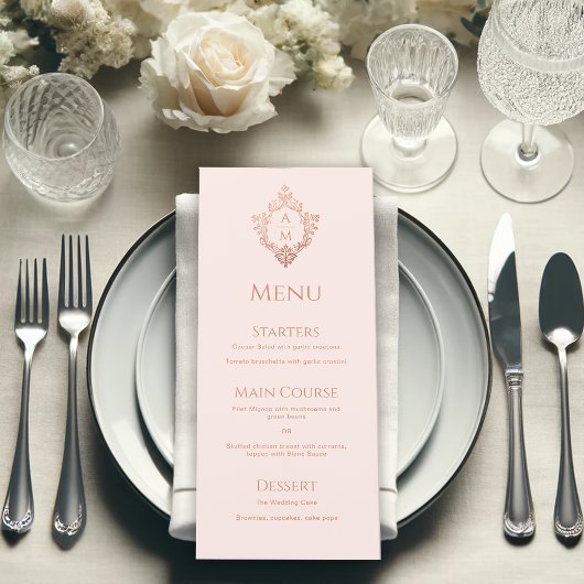 Roze Kam Roze Goud Vintage Trouw Monogram Menu
