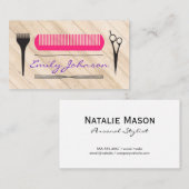 Roze kam salontool hout visitekaartje (Voorkant / Achterkant)