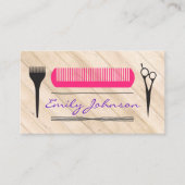 Roze kam salontool hout visitekaartje (Voorkant)