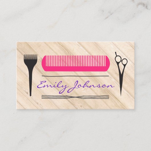 Roze kam salontool hout visitekaartje (Voorkant)