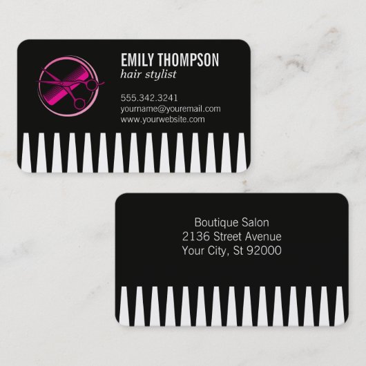 Roze kam schaar | Kapsalon Visitekaartje (Voorkant / Achterkant)