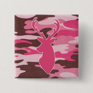 Roze kamhertenkop vierkante button 5,1 cm