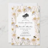 Roze kamille & bijen pianorecital kaart (Voorkant)