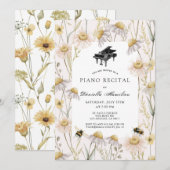 Roze kamille & bijen pianorecital kaart (Voorkant / Achterkant)