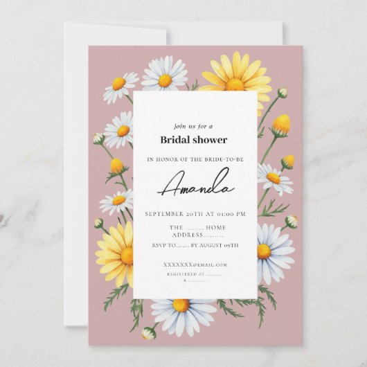 Roze kamille bruids douche uitnodiging (Voorkant)