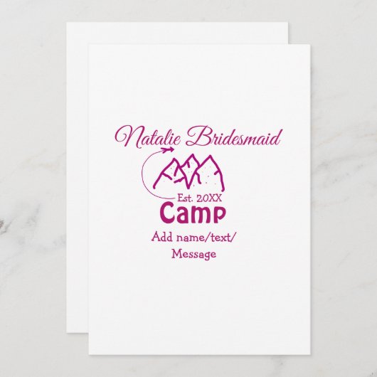 Roze kamp bruidsmeisje voeg naam datum jaar bachel feestdagenkaart (Voorkant / Achterkant)