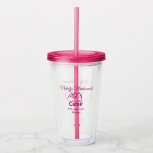 Roze kampeer bruidsmeisje voeg naam datum jaar vri acryl drinkbeker