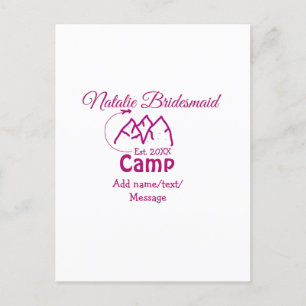 Roze kampeer bruidsmeisje voeg naam datum jaar vri briefkaart