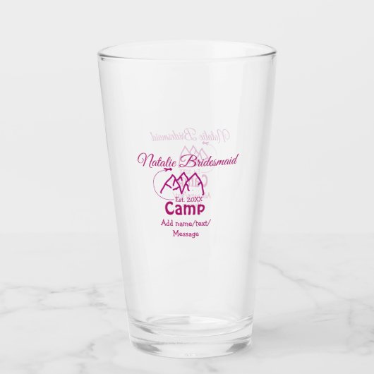 Roze kampeer bruidsmeisje voeg naam datum jaar vri glas (Voorkant)