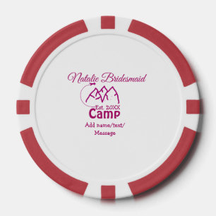 Roze kampeer bruidsmeisje voeg naam datum jaar vri poker chips