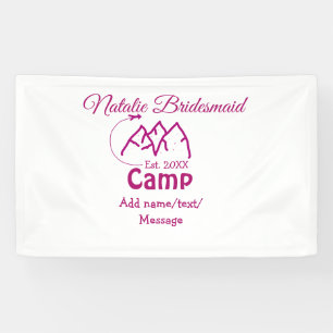 Roze kampeer bruidsmeisje voeg naam datum jaar vri spandoek