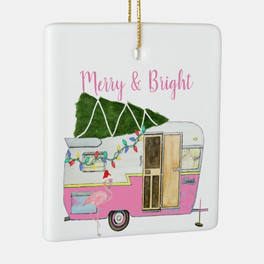  roze kampeeraanhangwagen keramisch ornament (Rechts)