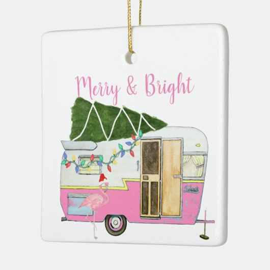  roze kampeeraanhangwagen keramisch ornament (Links)