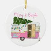  roze kampeeraanhangwagen keramisch ornament (Voorkant)