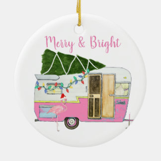 roze kampeeraanhangwagen keramisch ornament