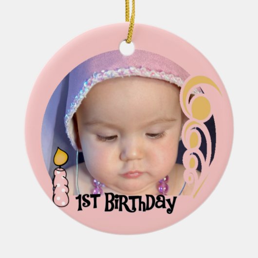 Roze kandle 1st Birthday Keepomwille Ornament (Voorkant)