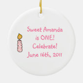 Roze kandle 1st Birthday Keepomwille Ornament (Achterkant)