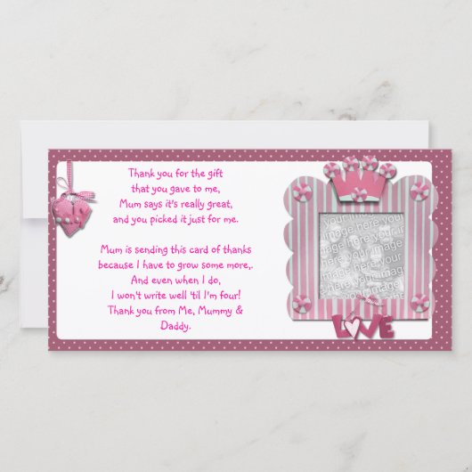 Roze kandystripe lijst Hartelijk dank voor uw baby Bedankkaart (Voorkant)