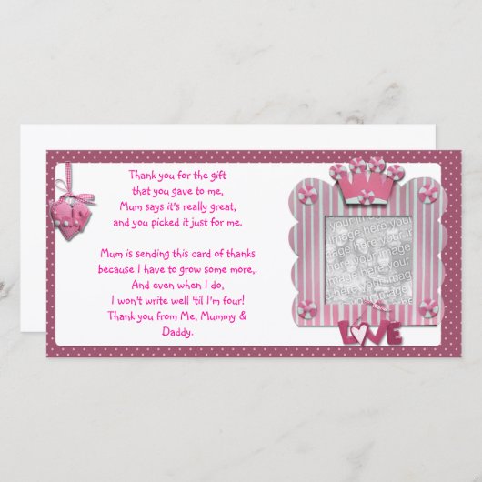 Roze kandystripe lijst Hartelijk dank voor uw baby Bedankkaart (Voorkant / Achterkant)