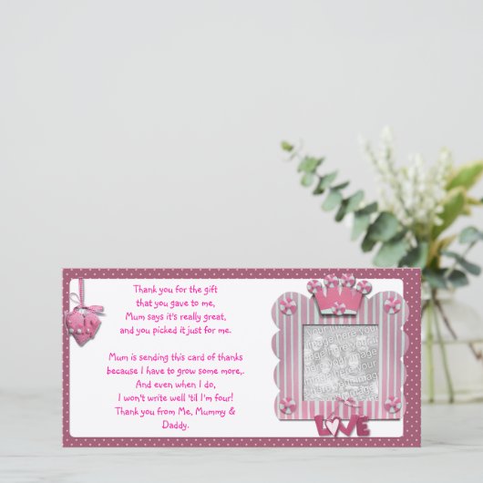 Roze kandystripe lijst Hartelijk dank voor uw baby Bedankkaart (Staand voorkant)