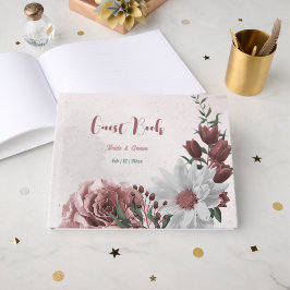 roze kaneel roos wit bloemetje geometrische bruilo gastenboek