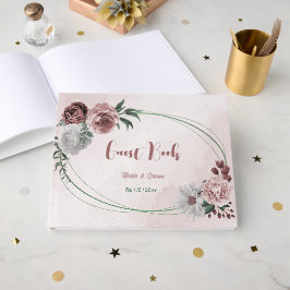 roze kaneel roos wit bloemetje geometrische bruilo gastenboek