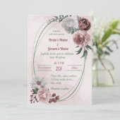 roze kaneel roos wit bloemetje geometrische bruilo kaart (Staand voorkant)