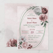 roze kaneel roos wit bloemetje geometrische bruilo kaart (Voorkant / Achterkant)