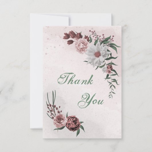 roze kaneel roos witte flora bedankkaart (Voorkant)