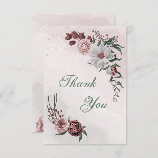 roze kaneel roos witte flora bedankkaart (Voorkant / Achterkant)