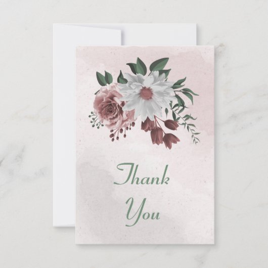 roze kaneel roos witte flora bedankkaart (Voorkant)