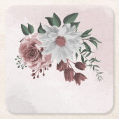 roze kaneel roos witte flora kartonnen onderzetters (Voorkant)