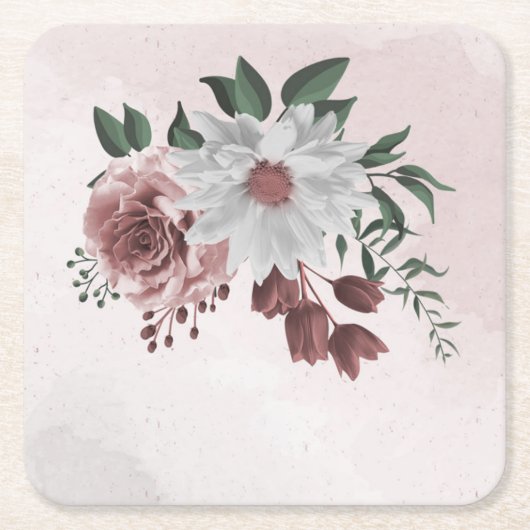roze kaneel roos witte flora kartonnen onderzetters (Voorkant)