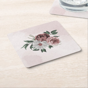roze kaneel roos witte flora kartonnen onderzetters