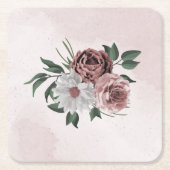 roze kaneel roos witte flora kartonnen onderzetters (Voorkant)
