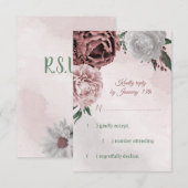 roze kaneel roos witte flora RSVP kaartje (Voorkant / Achterkant)