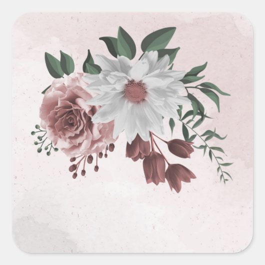 roze kaneel roos witte flora vierkante sticker (Voorkant)