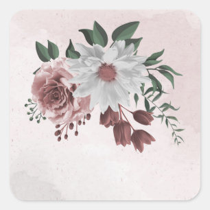 roze kaneel roos witte flora vierkante sticker