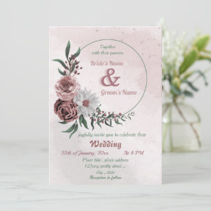 roze kaneel roos witte florale bruidegans kaart