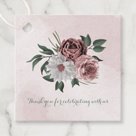 roze kaneel roos witte florale bruiloft bedankjes labels (Voorkant)