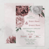 roze kaneel roos witte florale bruiloft kaart (Voorkant / Achterkant)