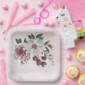 roze kaneel roos witte florale bruiloft papieren bordje (Feest)