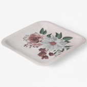 roze kaneel roos witte florale bruiloft papieren bordje (Gebogen)