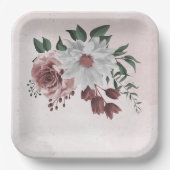 roze kaneel roos witte florale bruiloft papieren bordje (Voorkant)