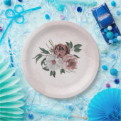 roze kaneel roos witte florale bruiloft papieren bordje (Feest)