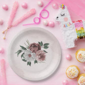 roze kaneel roos witte florale bruiloft papieren bordje (Feest)