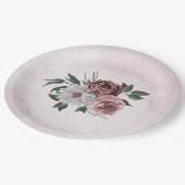 roze kaneel roos witte florale bruiloft papieren bordje (Gekanteld)