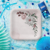 roze kaneel roos witte florale bruiloft papieren bordje (Feest)