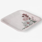 roze kaneel roos witte florale bruiloft papieren bordje (Gebogen)